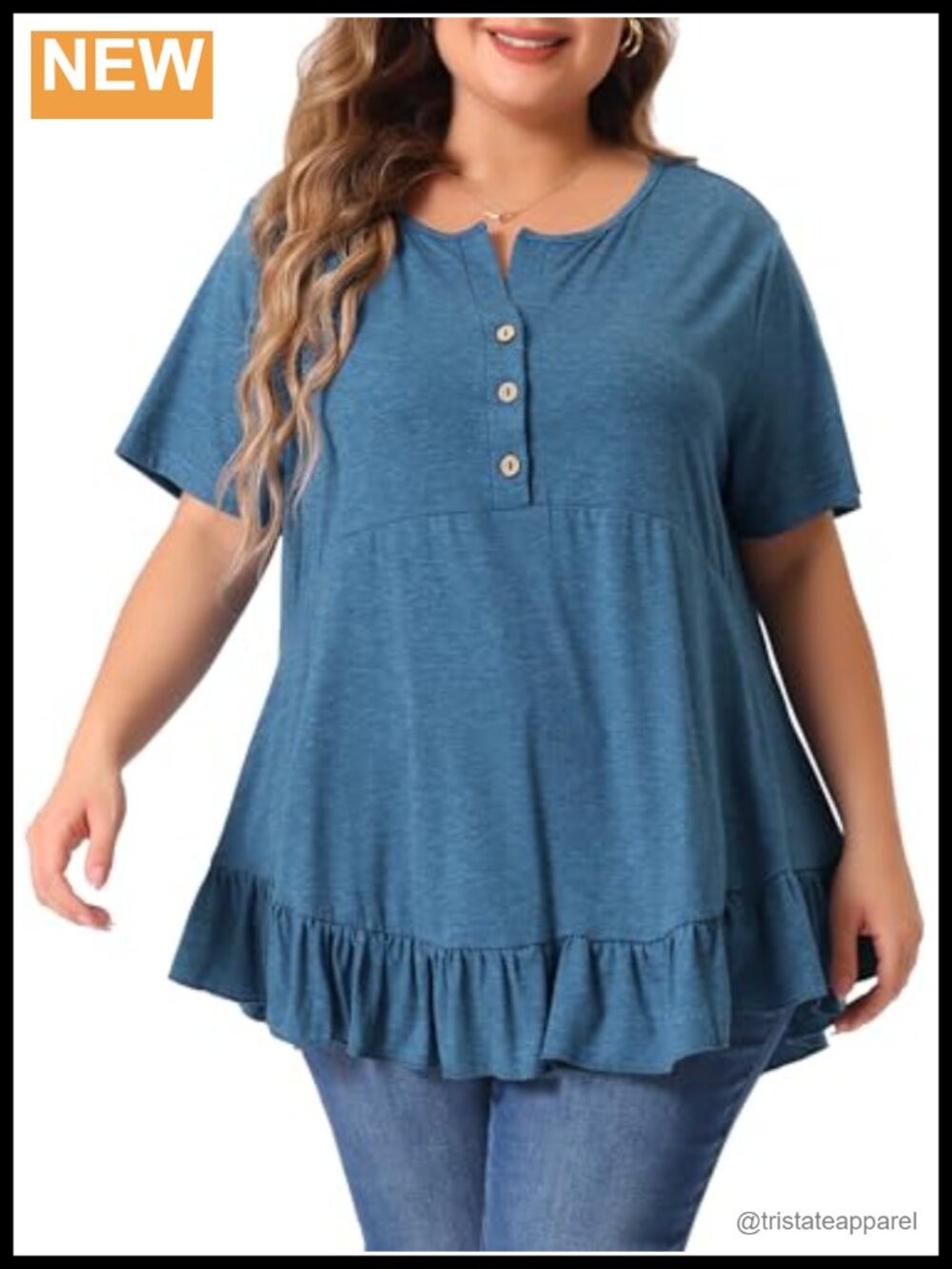 Women's Plus Size Short Sleeve Button Down Blouse Ruffled Hem